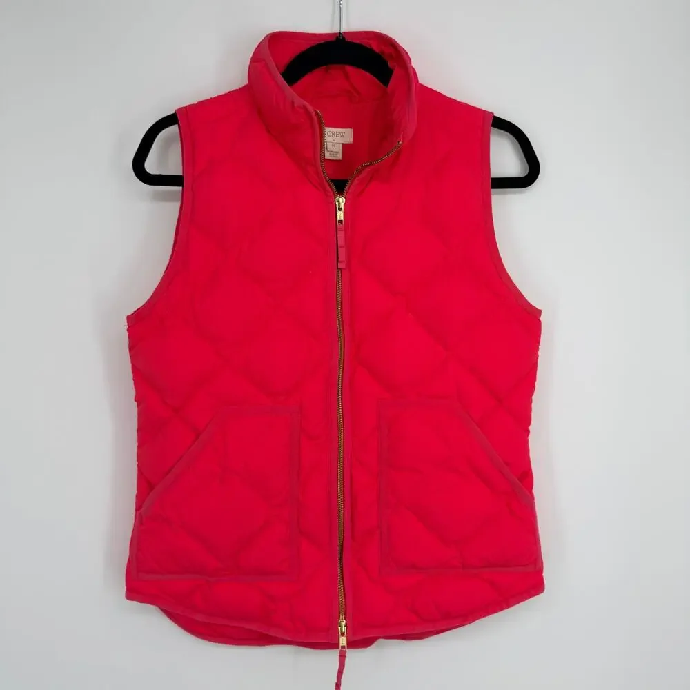 J.Crew Excursion Hibiscus Pink Down Quilted Zip Front Puffer Vest Womens XS